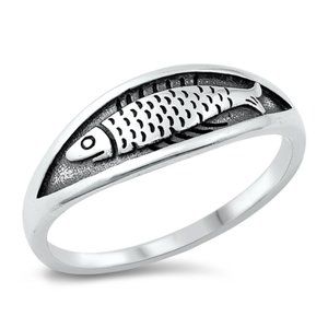 Sterling Silver Fish Ring 925 Fashion Band